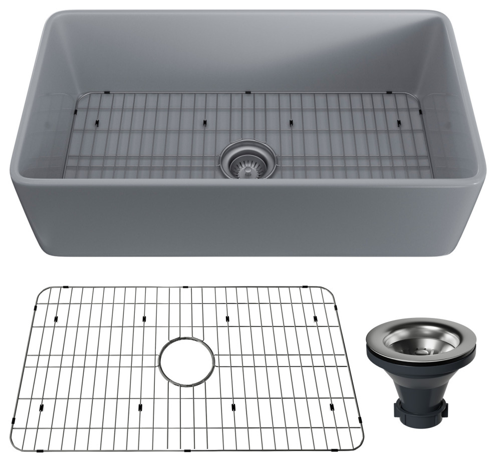 30in Single Bowl Farmhouse Apron Kitchen Sink with Bottom Grid and