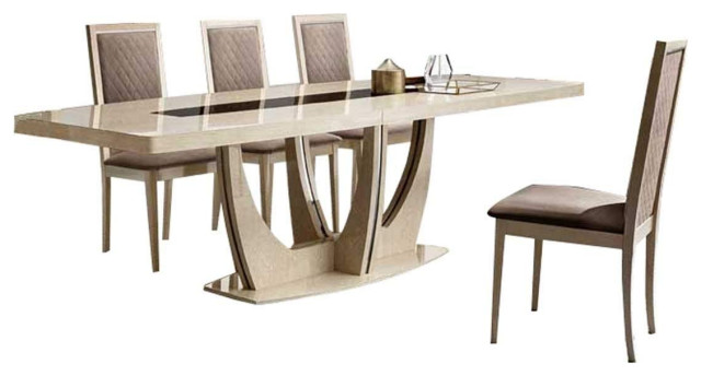 Elite Modern 7 Piece Dining Room Set In, Ivory Dining Room Table Sets