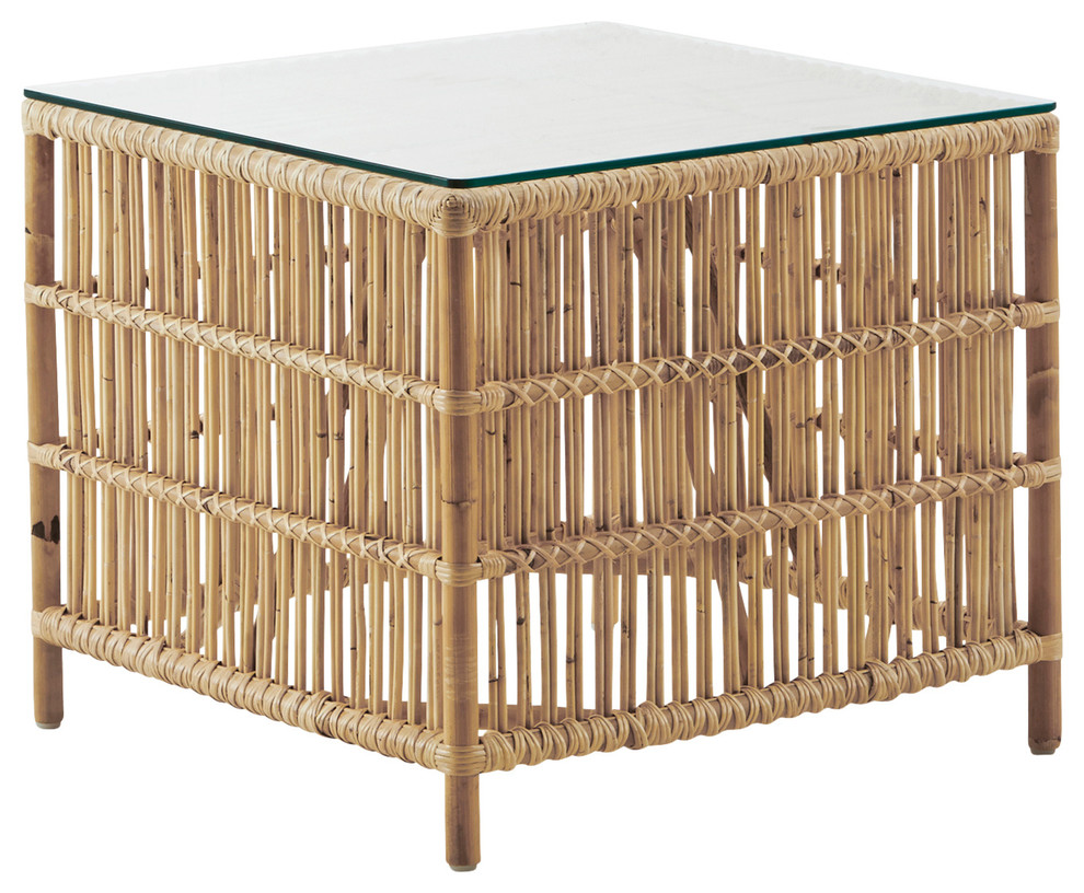 Sydney Coastal Beach Natural Rattan Glass Top Square Sidetable