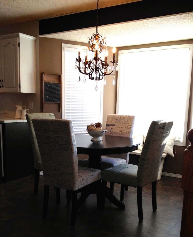 Mid-sized country separate dining room in Edmonton with linoleum floors.