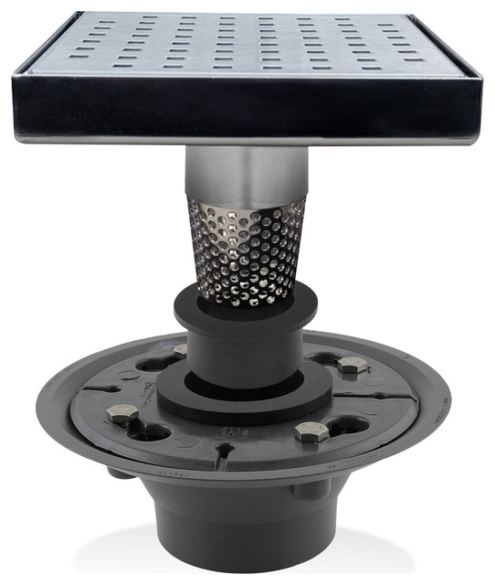 6 Inch Square Drain with 2 Inch ABS Drain Base Flange Transitional