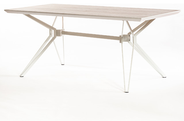 Milano Fixed Dining Table, Matte White and Natural Walnut
