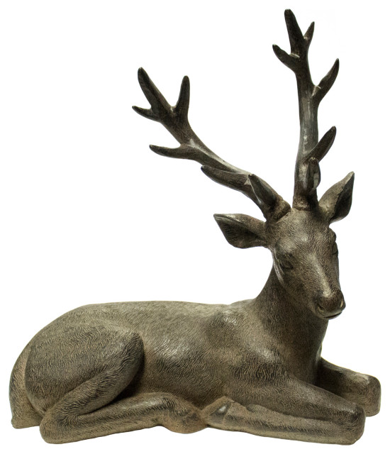 Sagebrook Home Brown Resin Deer, Sitting Sculpture Figurine