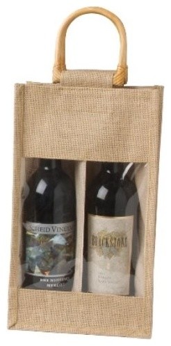Brown Burlap Jute Vino-Sack� for Two Wine Bottles with Window