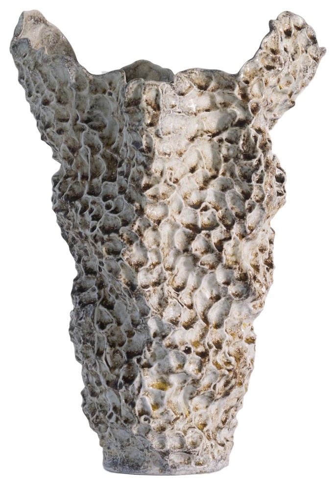 Modern Abstract Coral Reef Tall Vase, 24" Textured Organic Shape White