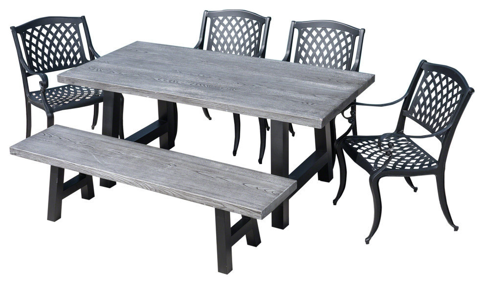 GDF Studio 6Piece Chris Outdoor Aluminum Dining Set With Gray Table