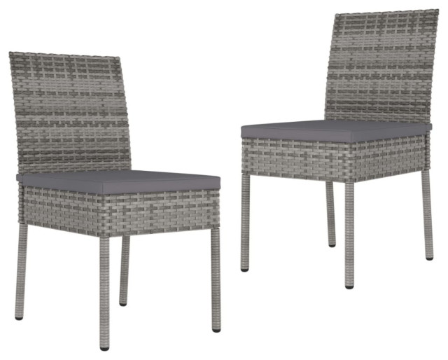 Vidaxl Garden Dining Chairs, Set of 2, Poly Rattan Gray Tropical
