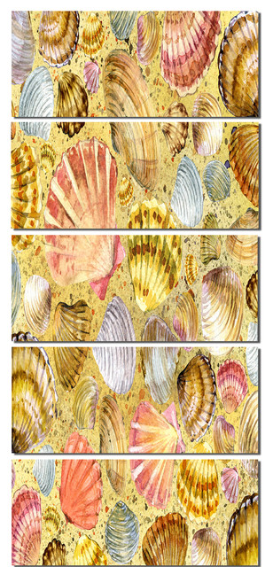 Seashore Glossy Metal Wall Art 28 H/ x/ 60 W/ x/ 1 D 5PE Blue Designart Large Sea Shells on Sand