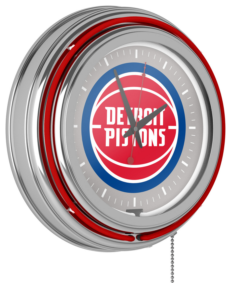 Detroit Pistons NBA Chrome Double Ring Neon Clock