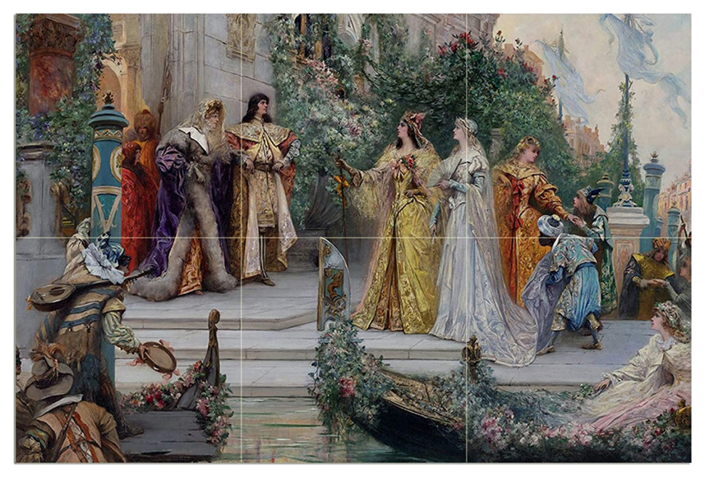 Tile Mural THE ARRIVAL OF THE GUESTS VENICE Backsplash 6" Ceramic Glossy