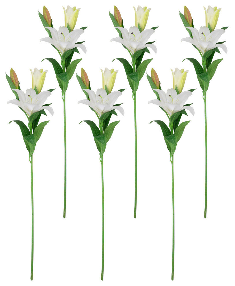 Set of 6 White Lily Artificial Floral Stems 38" Modern Artificial