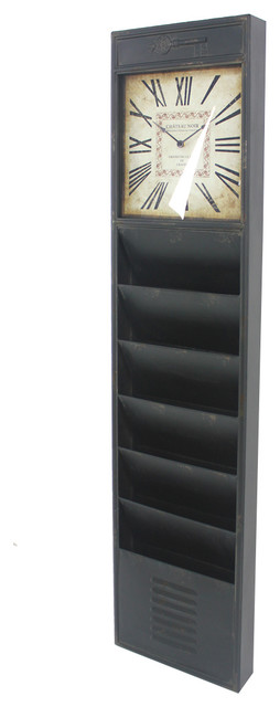 Shutter Clock And Mail Organizer Black Transitional Wall Shutter Clock And Mail Organizer Black