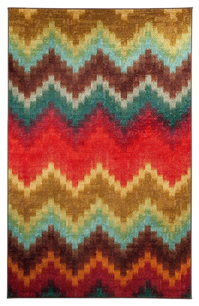 Painted Zig Zag Area Rug, Rectangle, Multi Color, 5'x8'