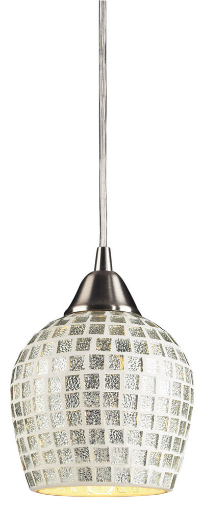 Fusion 1-Light Pendant, Satin Nickel And Silver Mosaic Glass
