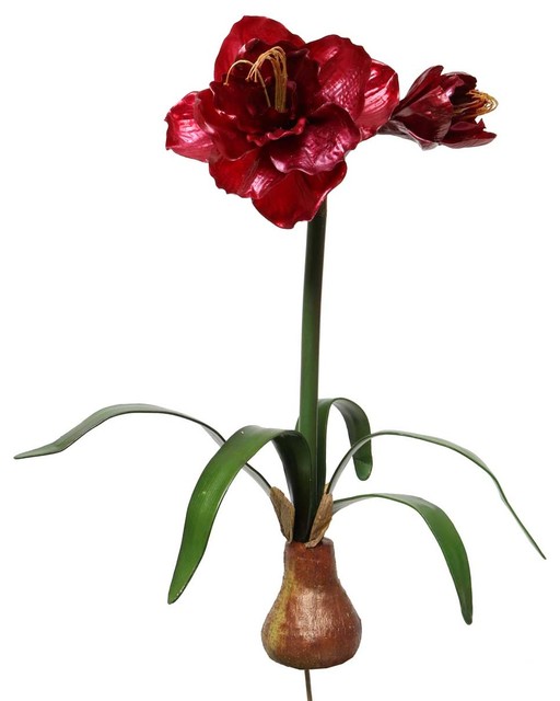 ziabella Radiantly Red Silk Amaryllis Stem With Bulb Artificial
