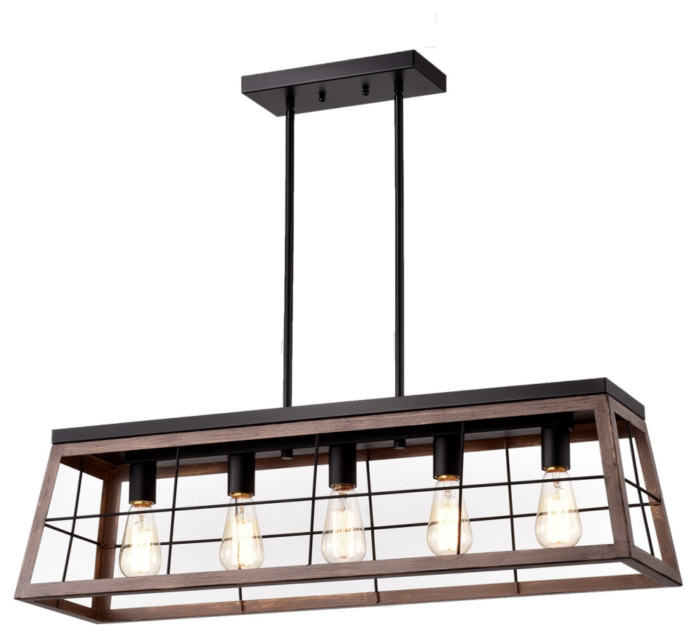 Ironclad Industrial 5 Light Ancient Wood Island Pendant Ceiling Fixture 35" Wide