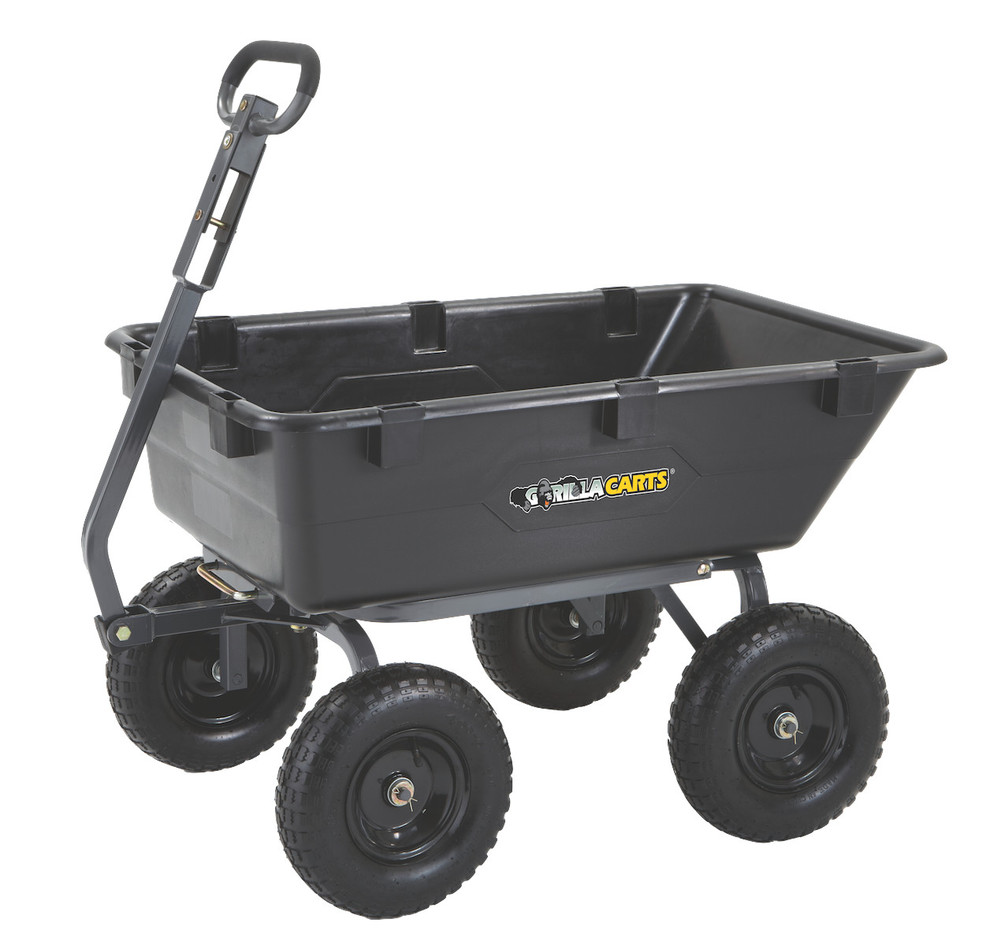 Gorilla Carts HeavyDuty Poly Yard Dump Cart, 2In1 Convertible Handle, Black Traditional