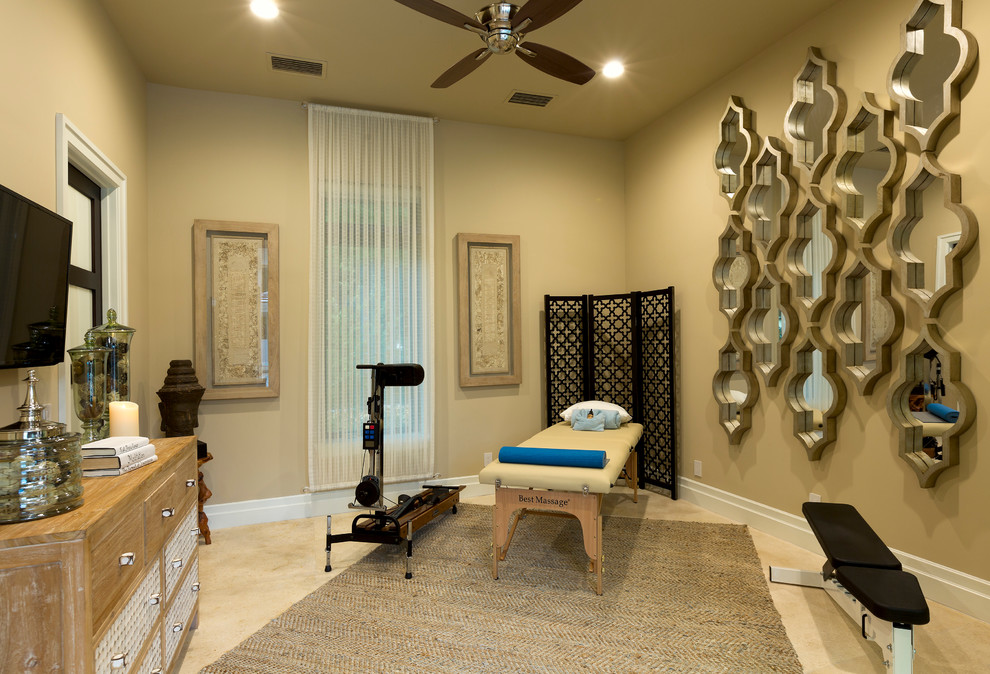 Design ideas for a transitional home gym in Orlando with beige walls.