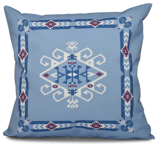 Jodhpur Border 3, Geometric Print Pillow, 16" x 16" Mediterranean