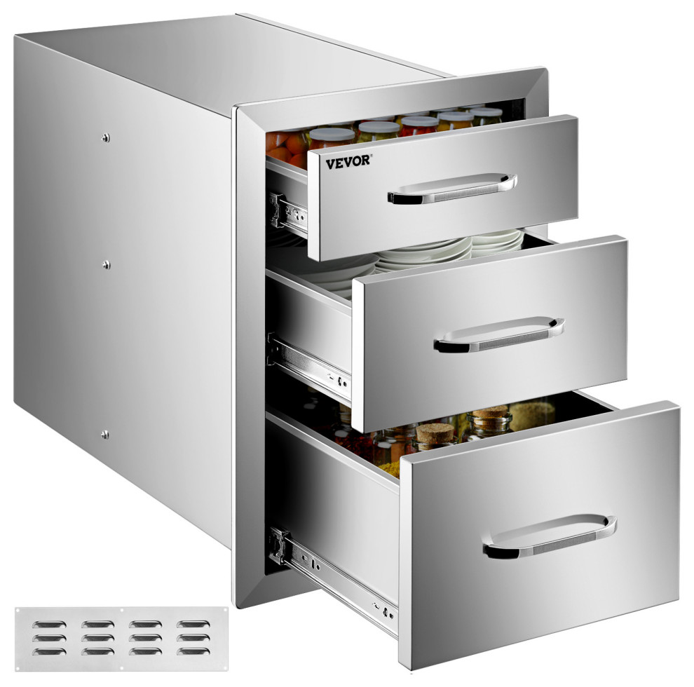Outdoor Kitchen Drawers Flush Mount Stainless Steel BBQ Drawers, 14w X 20.3h X 23.1d Inch