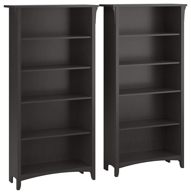 Set of 2 Bookcase, Tapered Legs With 5 Shelves and Wooden Accents
