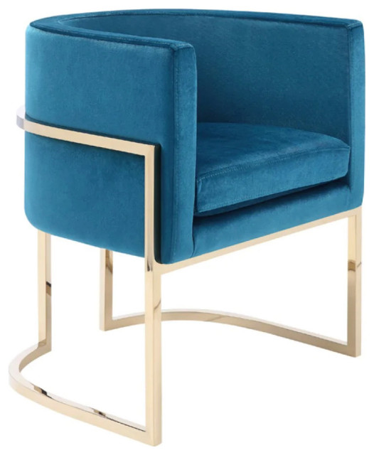 Milan Modern Blue Velvet and Gold Dining Chair, Set of 2 Contemporary