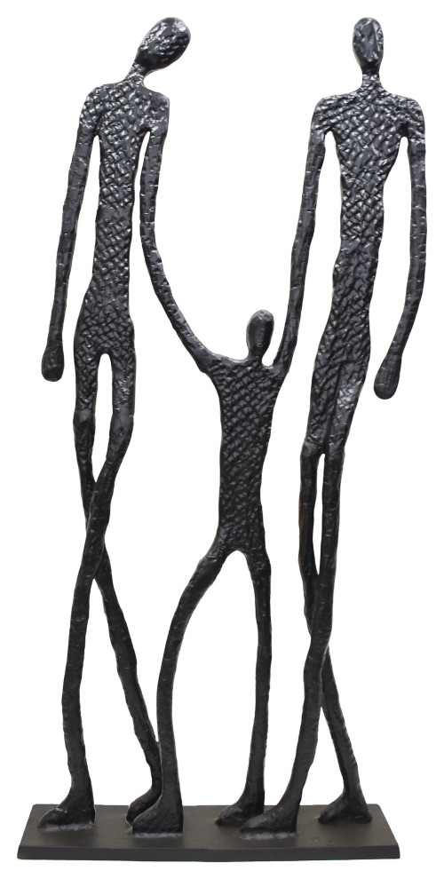 Metal, 49"H, Family Figures Statue, Black Contemporary Sculptures