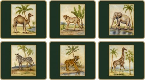 Lady Clare Coasters, African Animals, Set of 6, Made in England