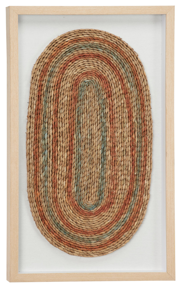 Large Rectangular Shadow Box With Oval Earth Tone Rope Abstract Wall Art