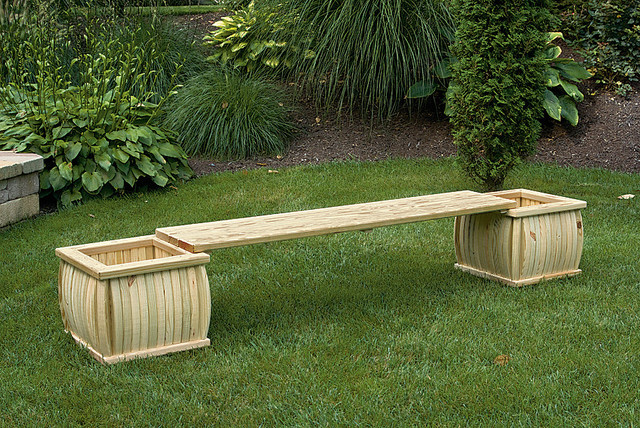 Pressure Treated Pine 66 Bench Seat With 2 Planters Traditional