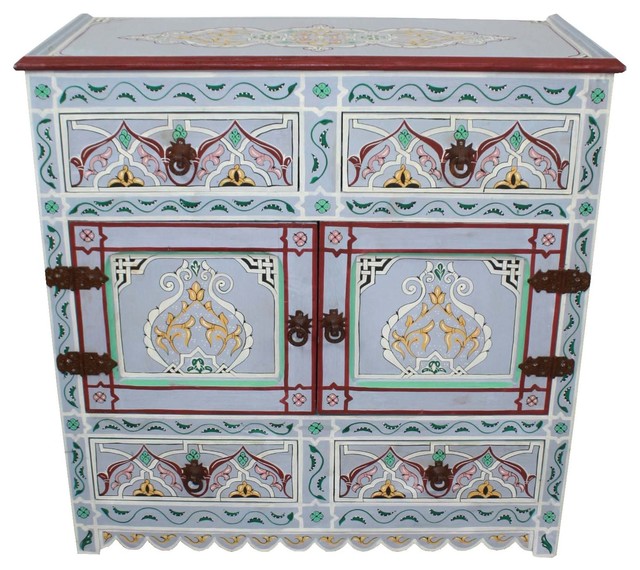 Moroccan Hand Painted Wooden Cabinet Lavender Mediterranean