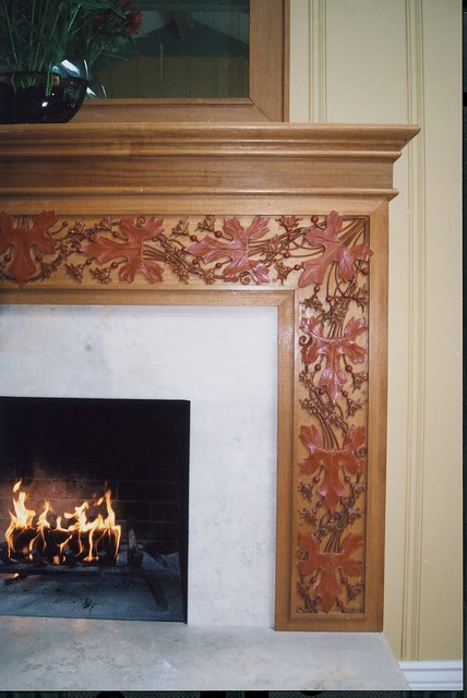 Hand carved fireplace mantel