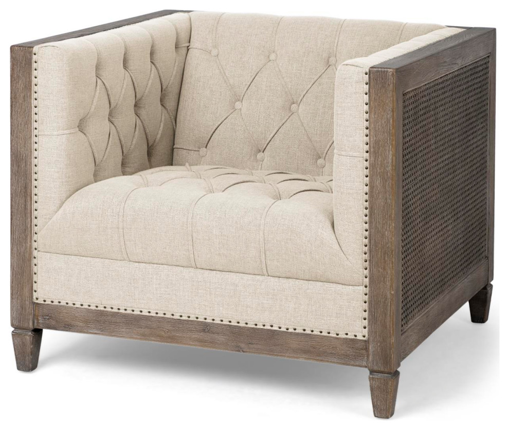 Mercana Wood and Fabric Chair With White and Medium Brown Finish 68302 Farmhouse Armchairs