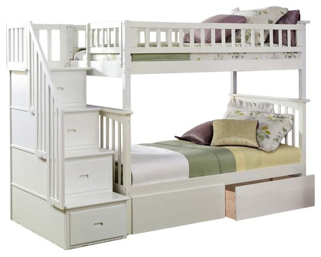 AFI Columbia Twin Over Twin Solid Wood Staircase Storage Bunk Bed in ...