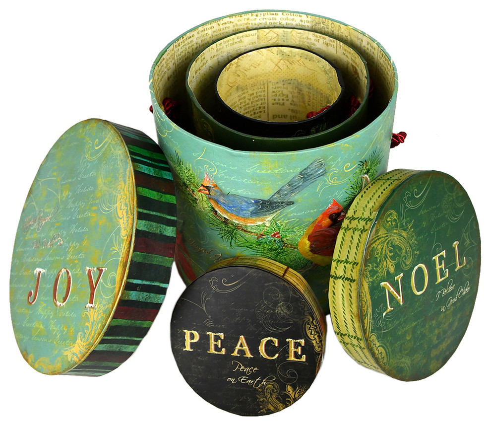 JOY PEACE MERRY NEW NWOT WOOD Set of 3 Country Christmas Storage Bins Boxes 