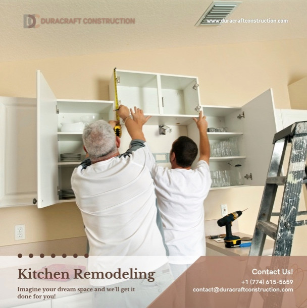 Mid-sized single-wall eat-in kitchen photo with granite countertops, an island and beige countertops