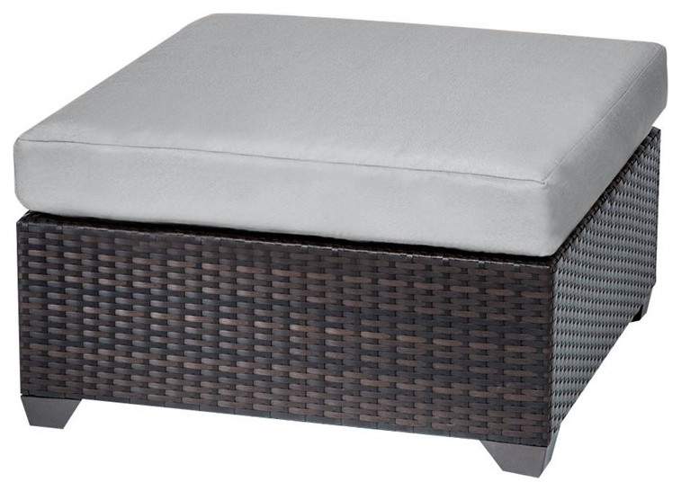 TK Classic Belle Wicker Patio Square Ottoman in Gray