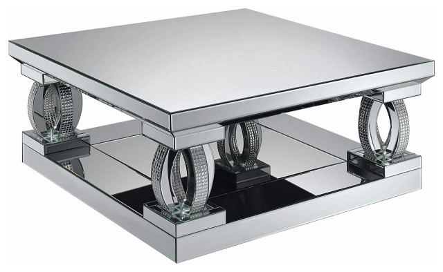 Contemporary Mirrored Coffee Table Lower Shelf Unique Accent Support Silver Midcentury Tables By Declusia Houzz Contemporary Mirrored Coffee Table, Contemporary Mirrored Side Table