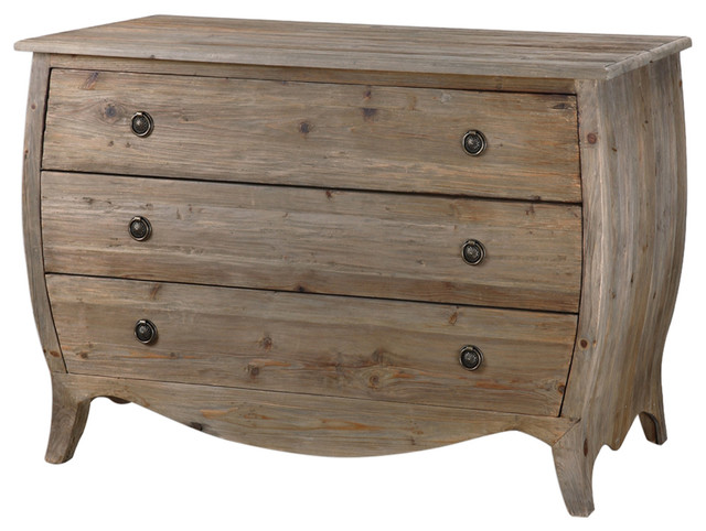 Gavy Rustic Lodge Grey Pine Curved Distressed Dresser Rustic