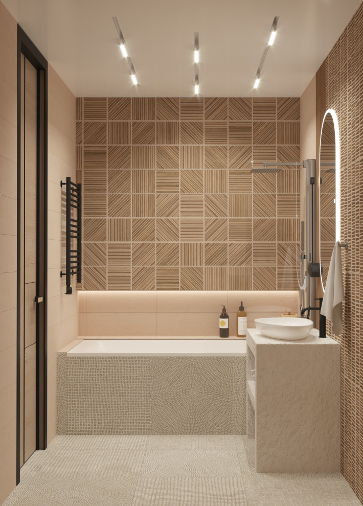 Ванная в стиле ваби-саби/этно из дизайн-проекта в ЖК Спортивный парк, Москва