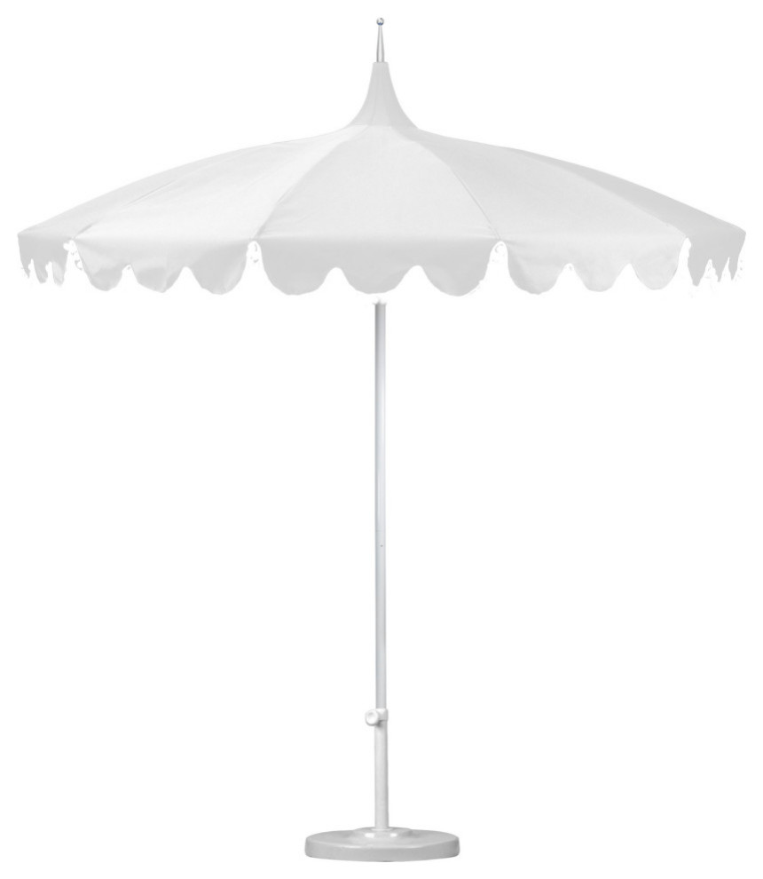 8.5' Sunbrella Boardwalk Patio Umbrella With Pom-Poms, Natural