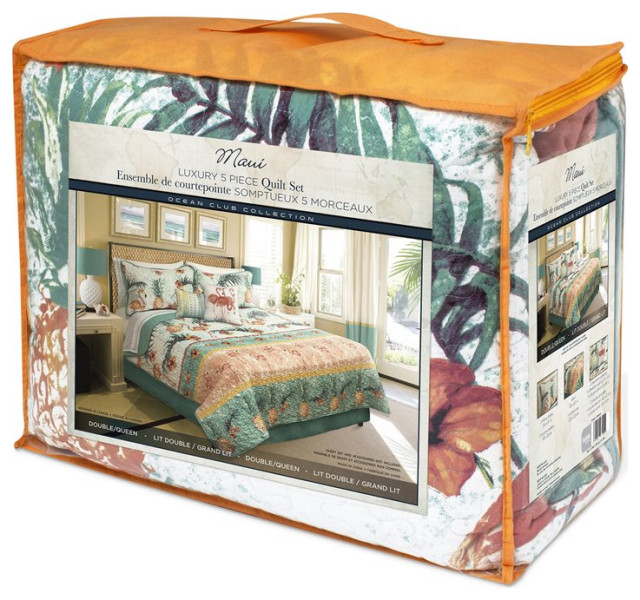 Safdie & Co. 5-piece Polyester Maui Printed King Quilt Set in Multi-Color