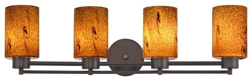 Modern Bathroom Light with Brown Art Glass - Four Lights