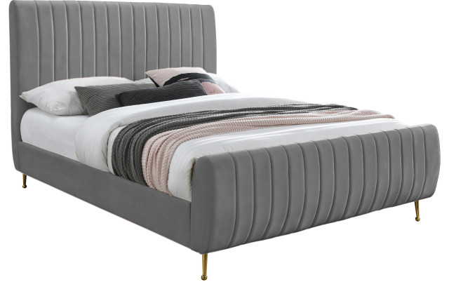 Zara Channel Tufted Velvet Bed With, Custom Upholstered Headboard King