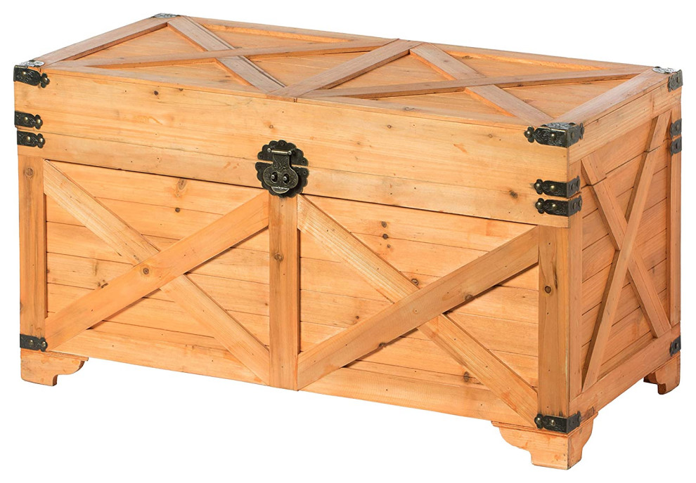 Farmhouse Storage Chest, Vintage Design With X Shaped Accents and