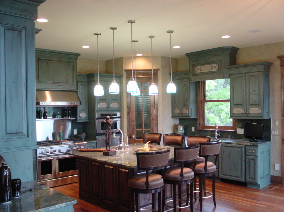 Blue Distressed Kitchen Cabinetry Traditional Kitchen
