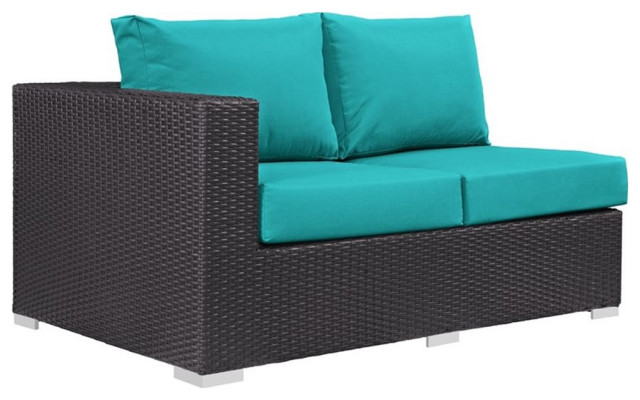 Modway Convene Patio Left Arm Loveseat in Espresso and Turquoise