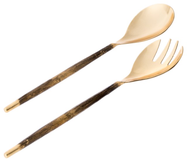 Stainless Steel Gold Tone Salad Servers, Set of 2 Contemporary