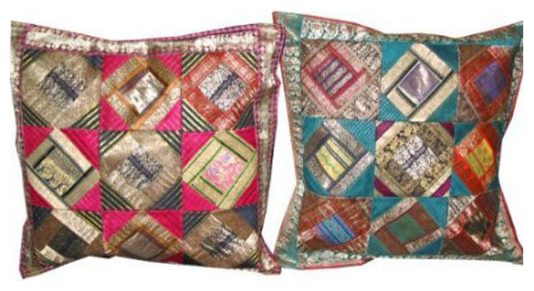 Sari Patch Cushion Cover Indian Handmade Pillow Case