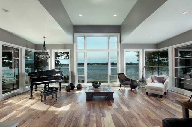 Hasserton - Transitional Prairie Style Lakefront trendy-dagligstue